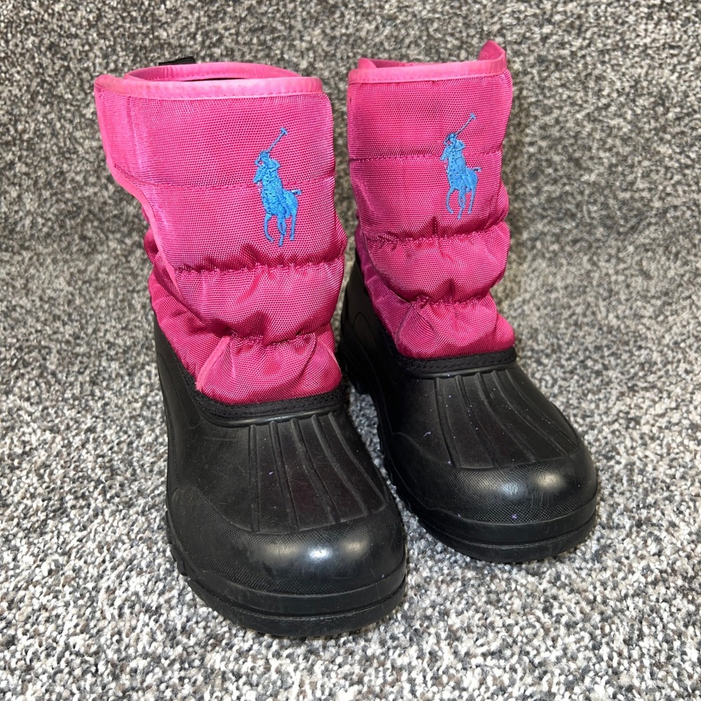 Kids Polo Ralph Lauren Pink Puffer Snow Boots Blue Pony Logo 4.5 Children Girl's